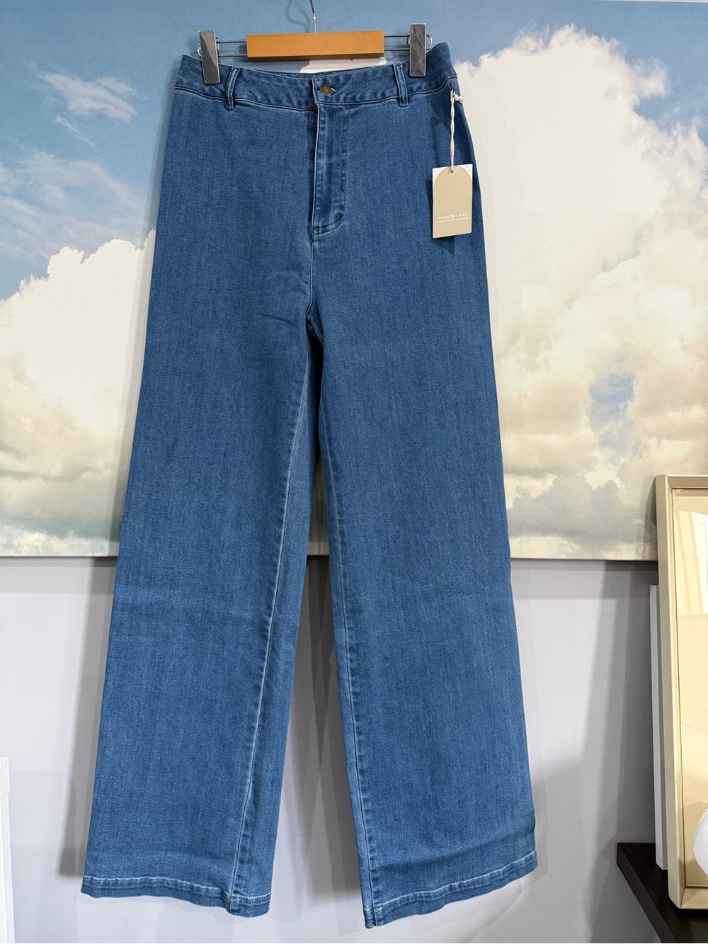 70s Inspired Wide Leg High Waisted Jackson Rowe Jeans Stretch Medium New